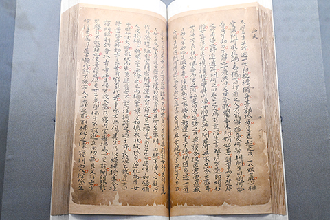 《聊齋志異》半部手稿。(中新社記者 田雨昊 攝)